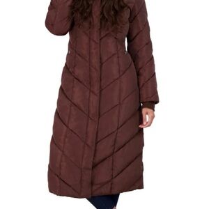 Steve Madden Womens Long Maxi Puffer Coat Size XL Wine Burgandy Ski Lodge NEW!